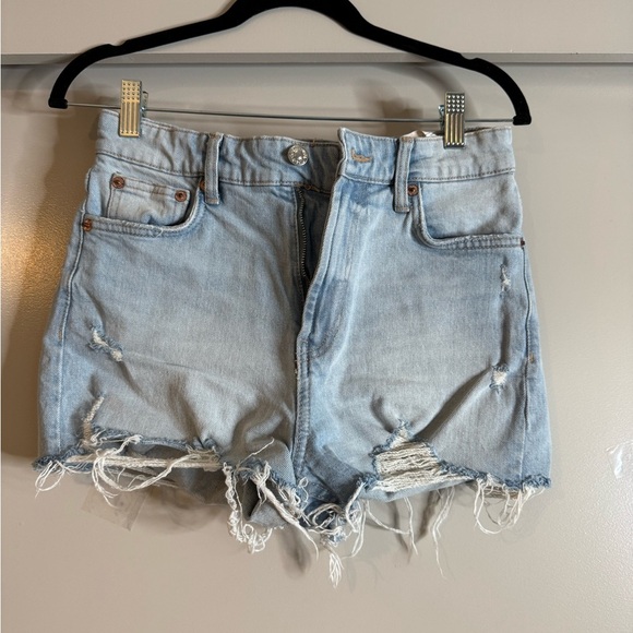 Zara Light Blue Distressed Jean Shorts - Picture 1 of 7